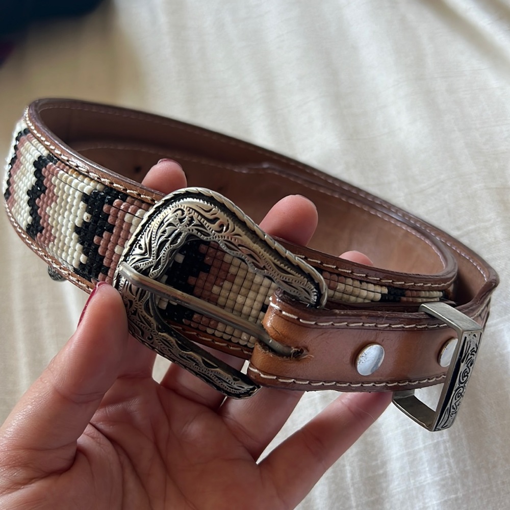 Genuine leather and beaded belt